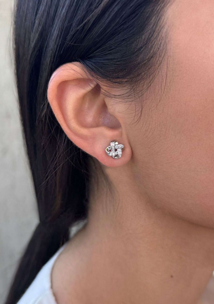 Silver Plated CZ Knot Twist Stud Earrings