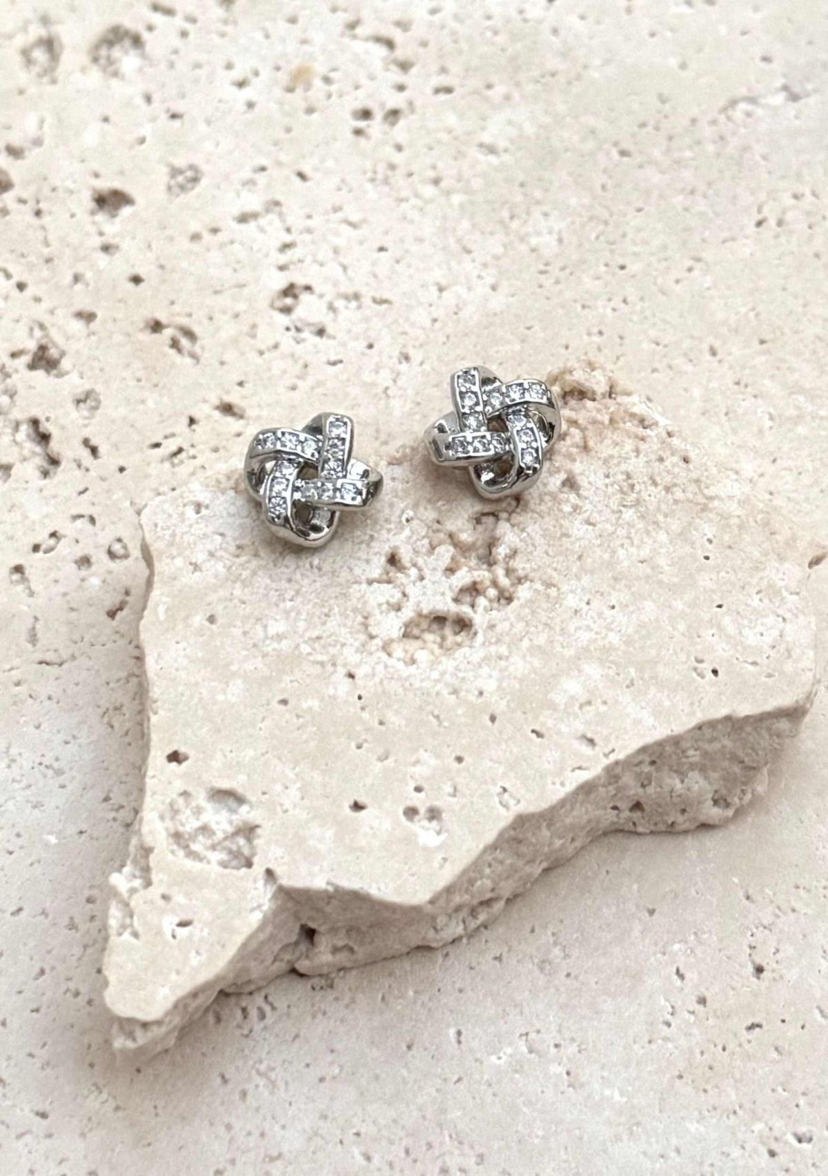 Silver Plated CZ Knot Twist Stud Earrings