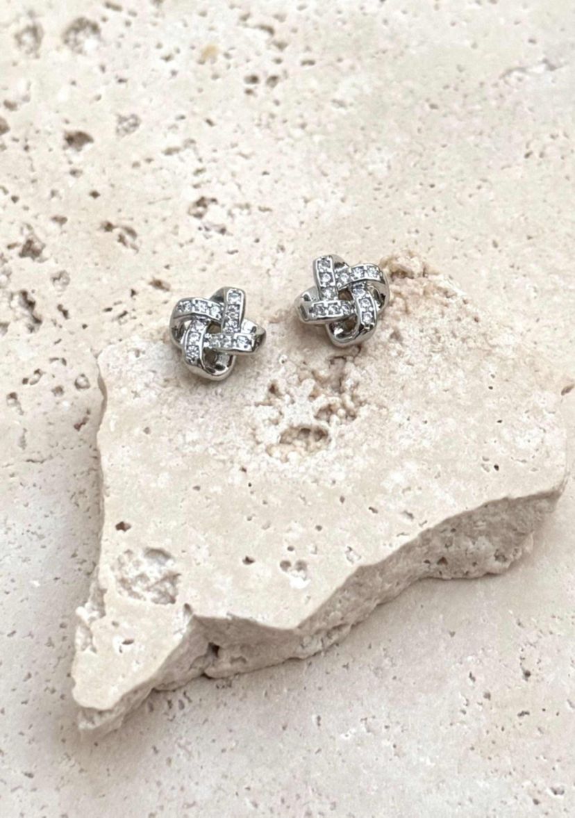 Silver Plated CZ Knot Twist Stud Earrings
