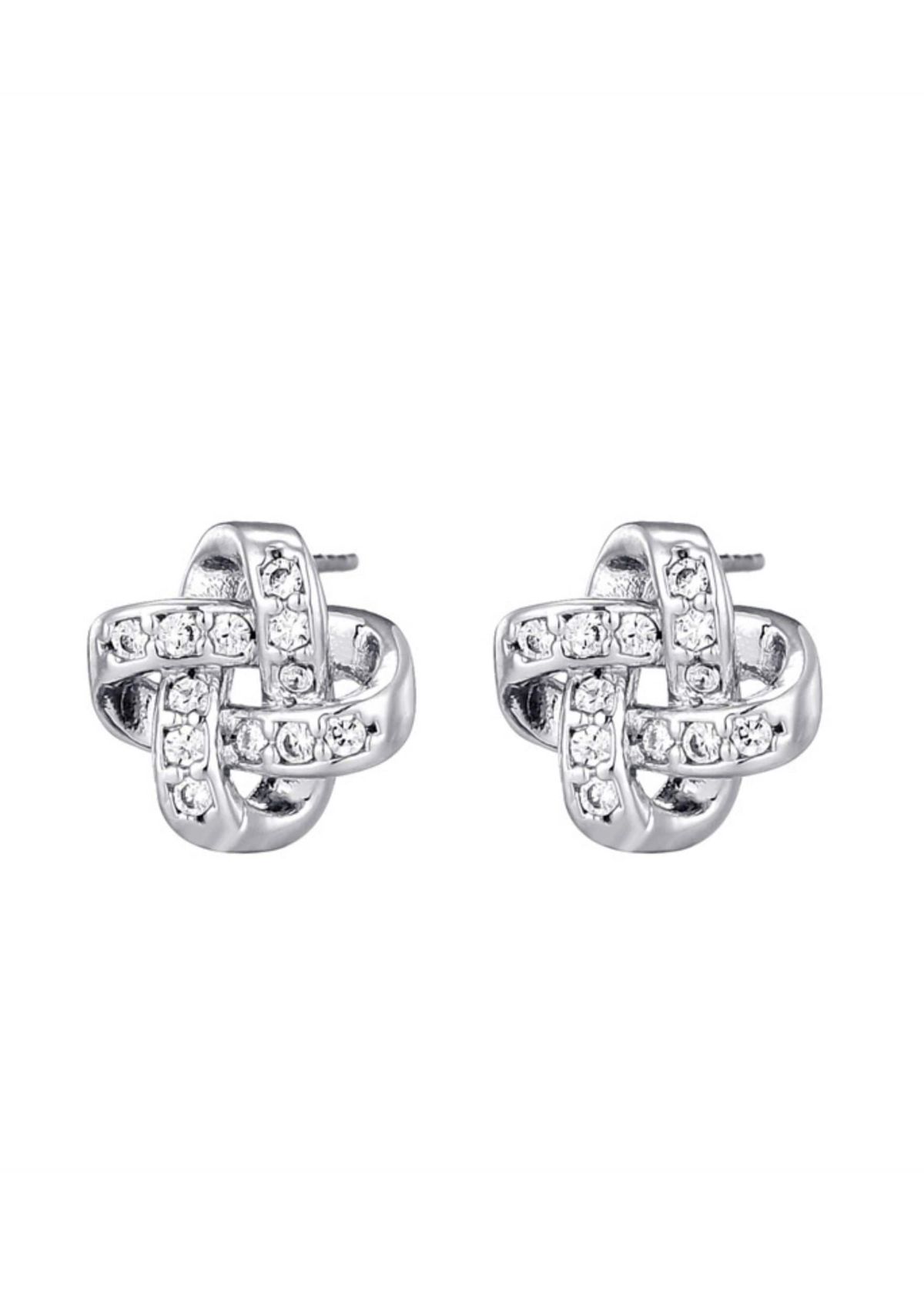 Silver Plated CZ Knot Twist Stud Earrings