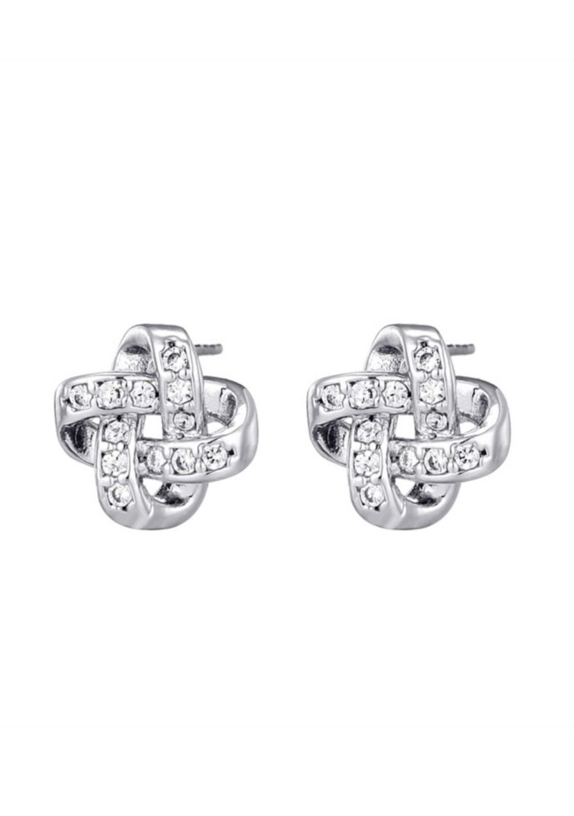 Silver Plated CZ Knot Twist Stud Earrings