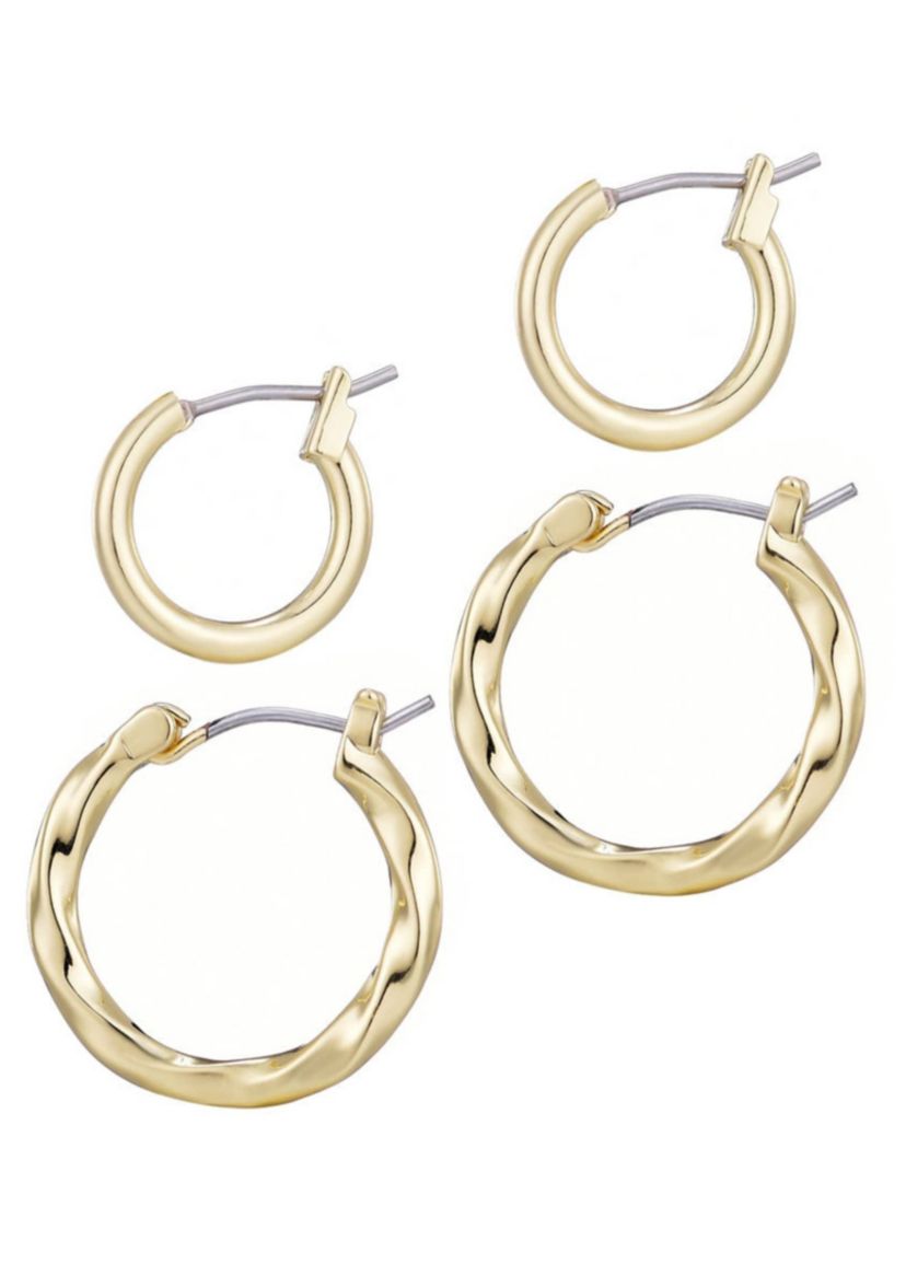 14k Gold Plated Set of 2 Hoop Earrings
