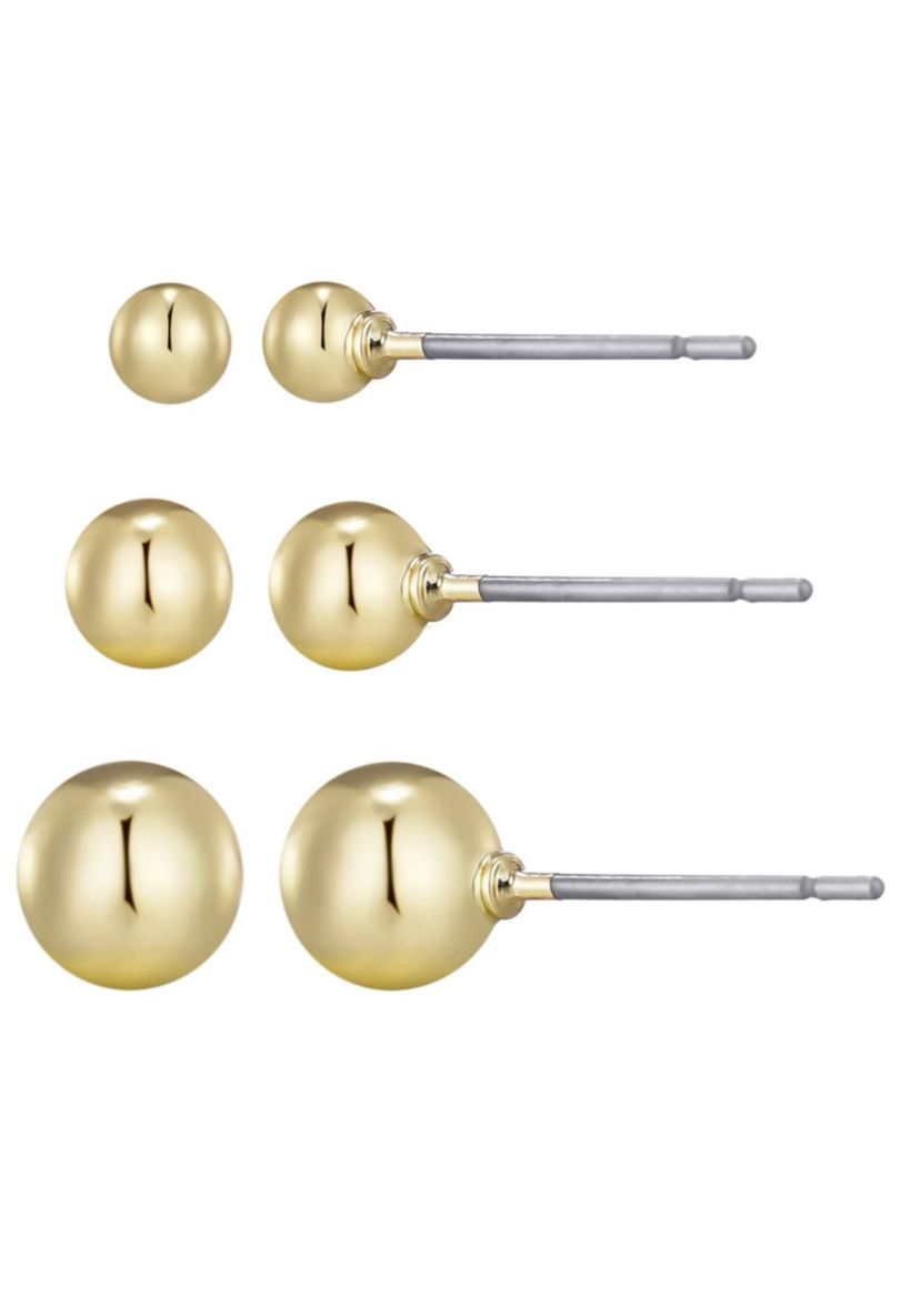 14k Gold Plated Set of 3 Ball Stud Earrings