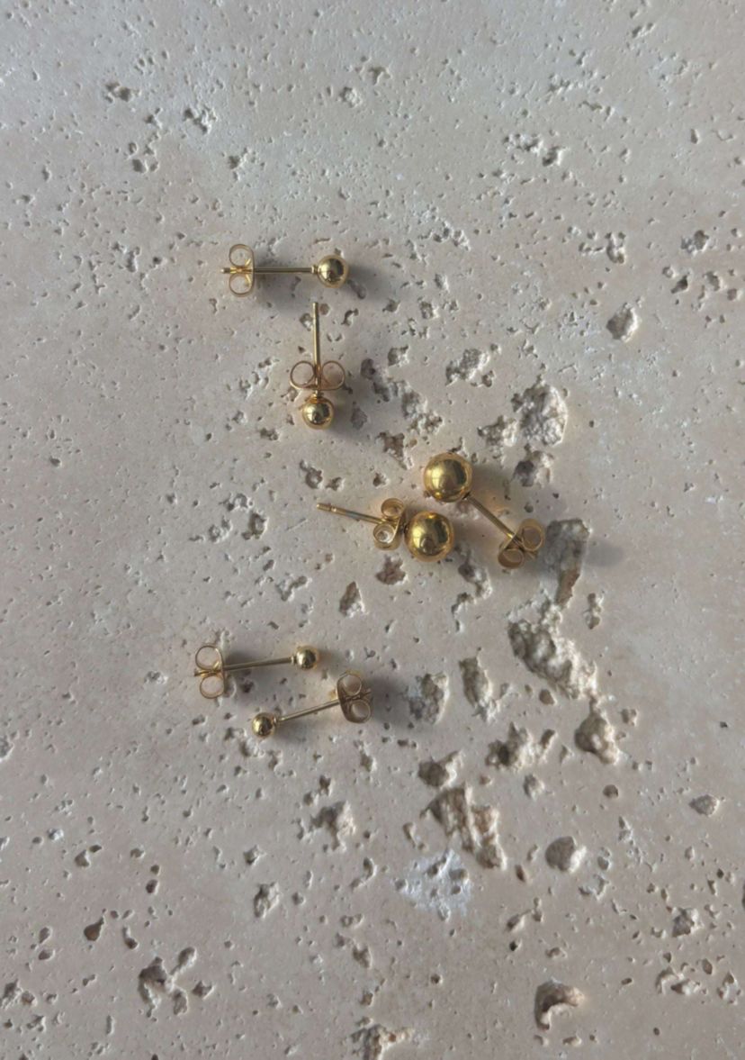 14k Gold Plated Set of 3 Ball Stud Earrings