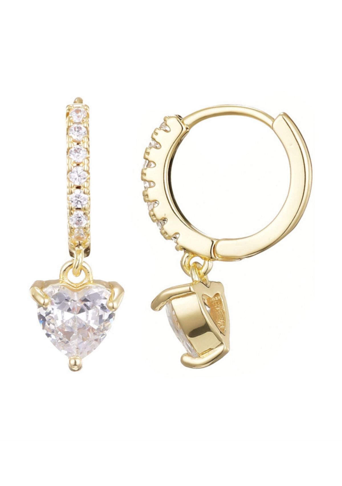 14k Gold Plated Heart-Shaped CZ Huggie Hoop Earrings