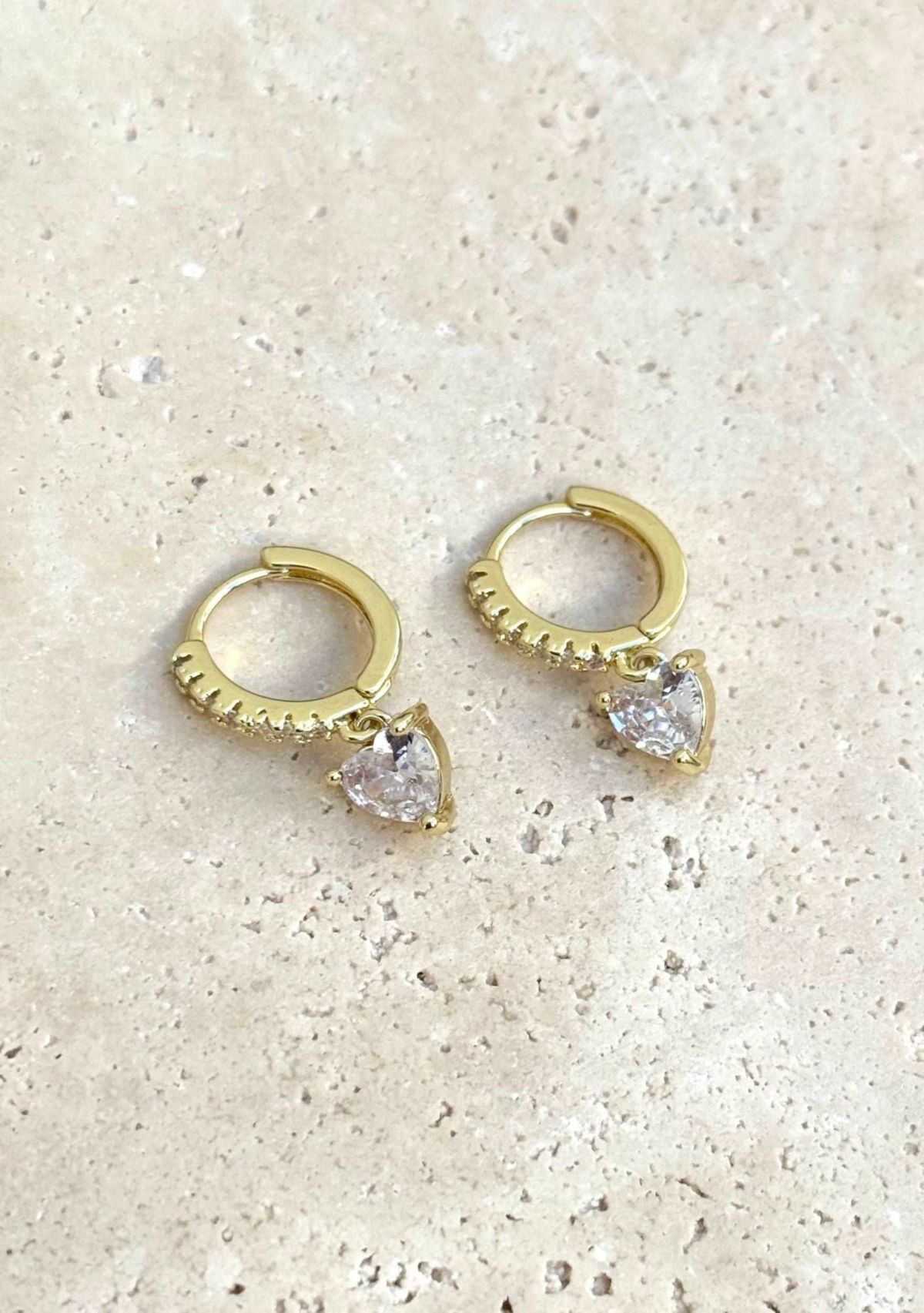 14k Gold Plated Heart-Shaped CZ Huggie Hoop Earrings