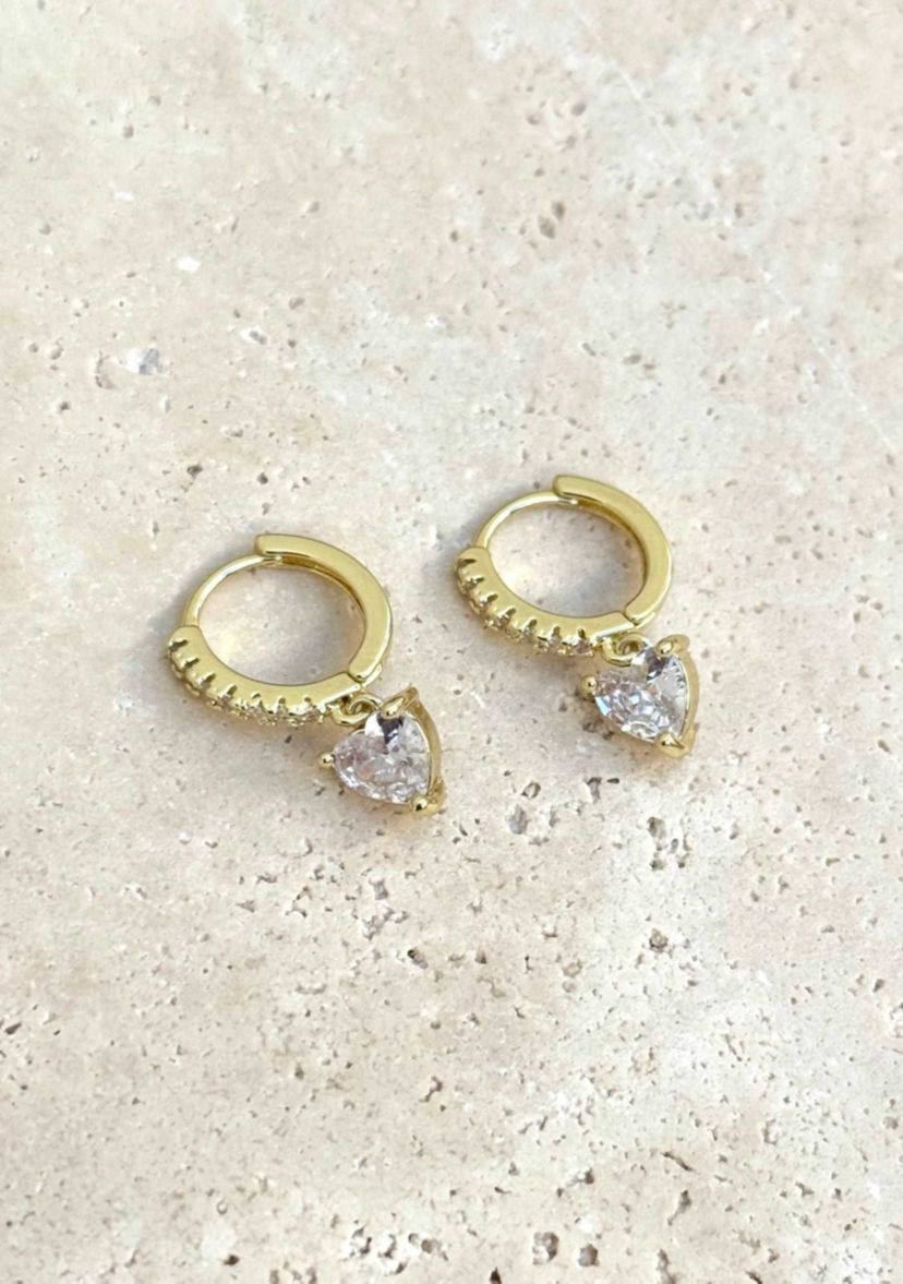 14k Gold Plated Heart-Shaped CZ Huggie Hoop Earrings