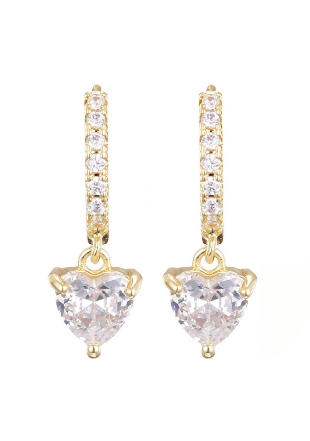 14k Gold Plated Heart-Shaped CZ Huggie Hoop Earrings