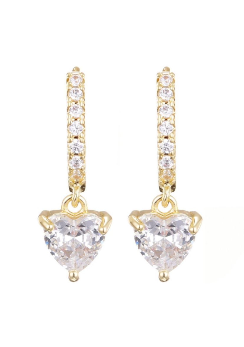 14k Gold Plated Heart-Shaped CZ Huggie Hoop Earrings