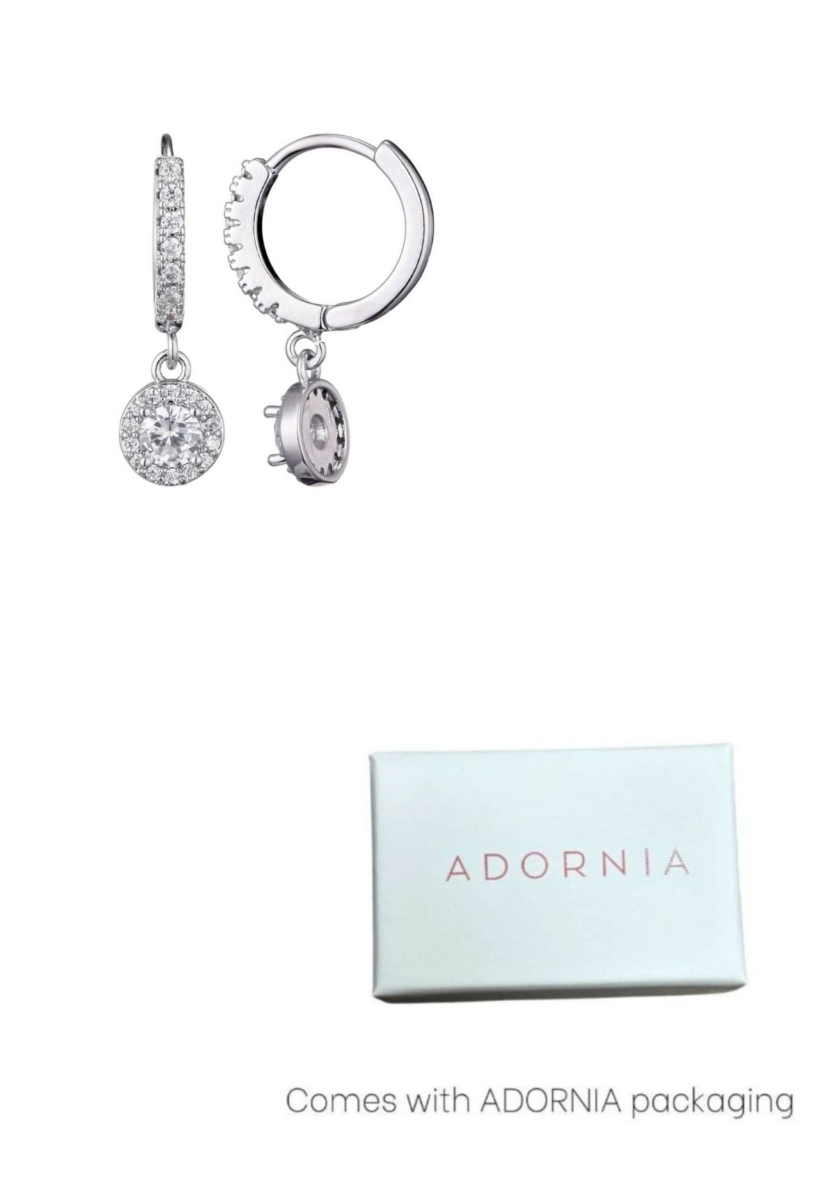 Silver Plated CZ Halo Drop Huggie Hoop Earrings