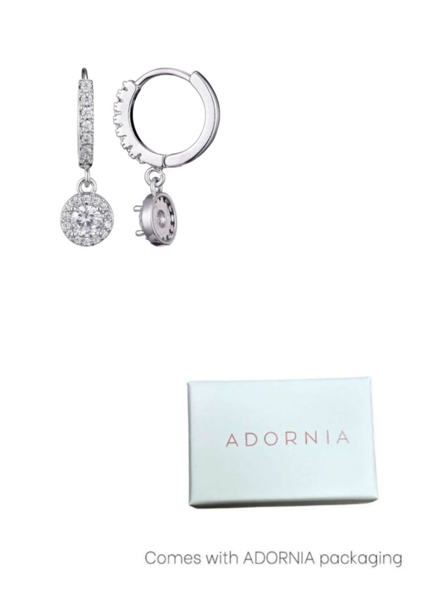 Silver Plated CZ Halo Drop Huggie Hoop Earrings