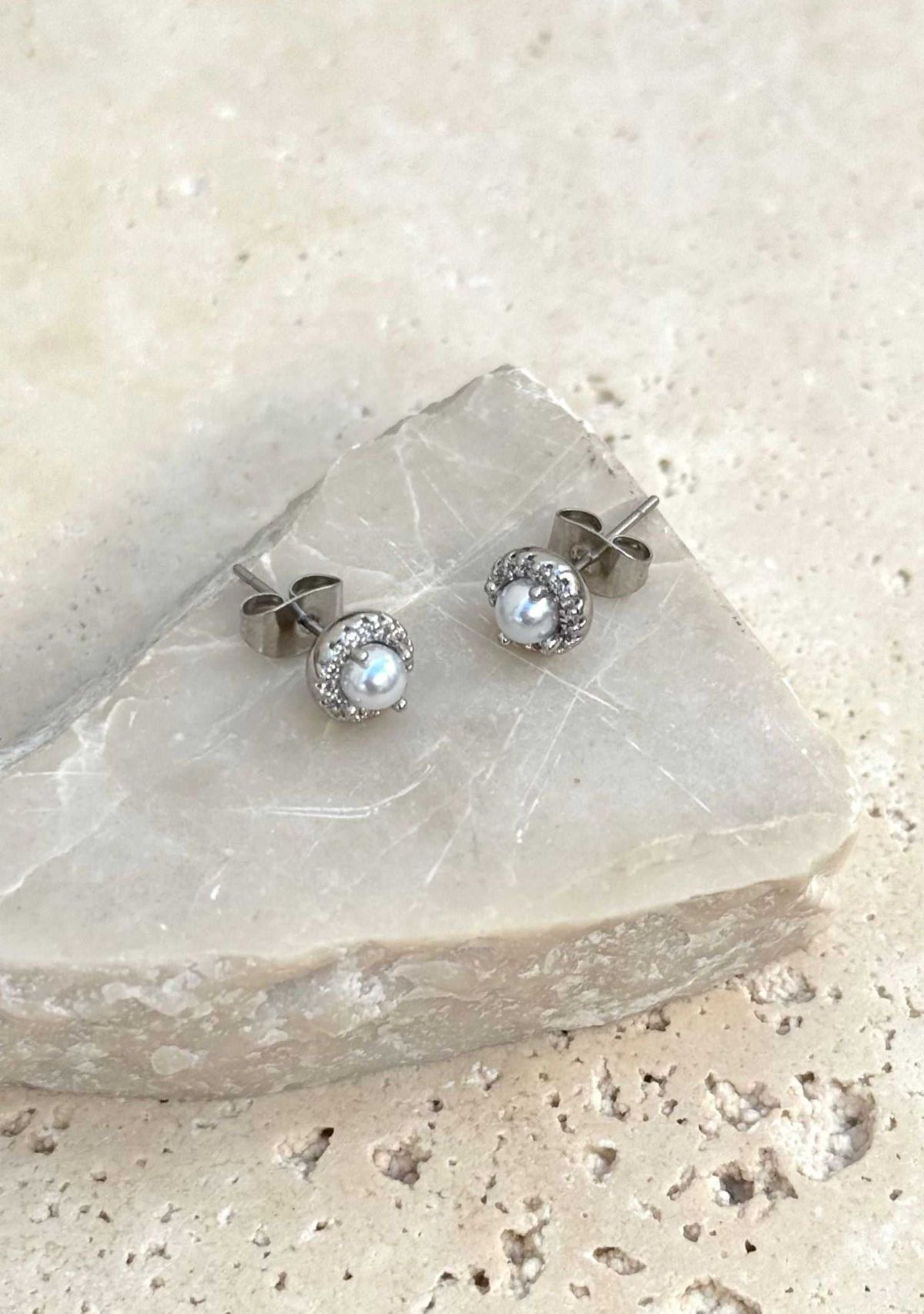 Silver Plated Freshwater Pearl CZ Halo Stud Earrings