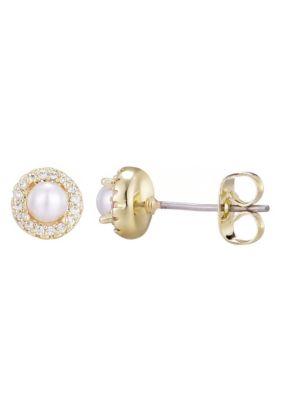 Adornia 14k Gold Plated Freshwater Pearl CZ Halo Stud Earrings