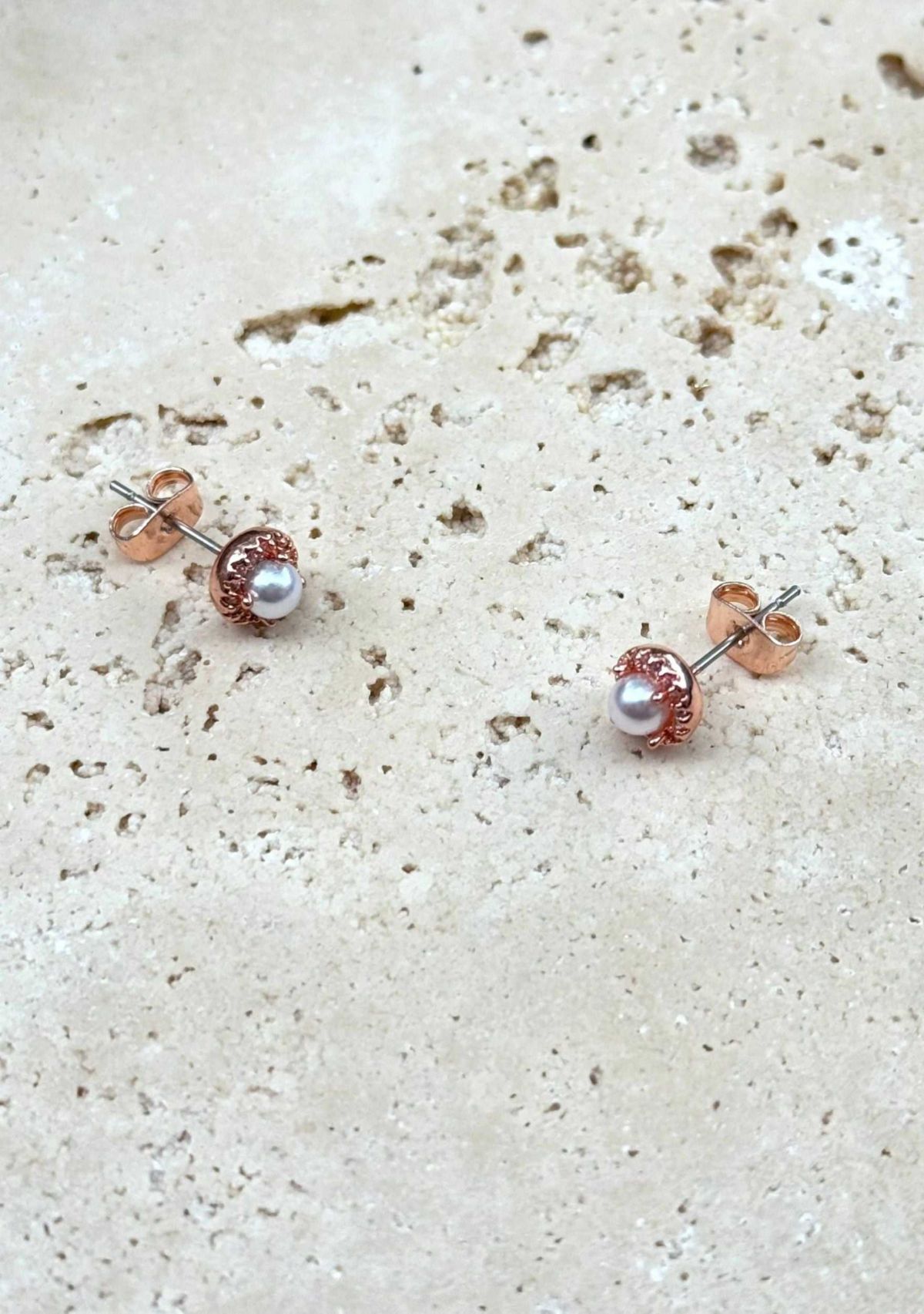 14k Rose Gold Plated Freshwater Pearl CZ Halo Stud Earrings