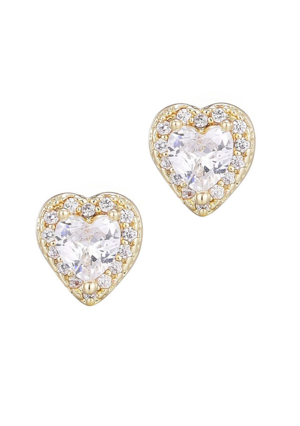 14k Gold Plated Heart CZ Halo Stud Earrings