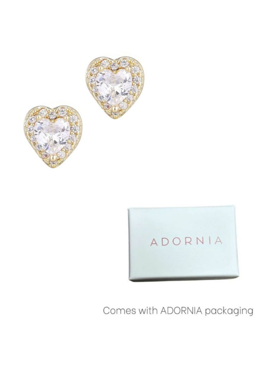 14k Gold Plated Heart CZ Halo Stud Earrings