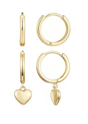 Adornia 14k Gold Plated Heart Huggie Earring Set