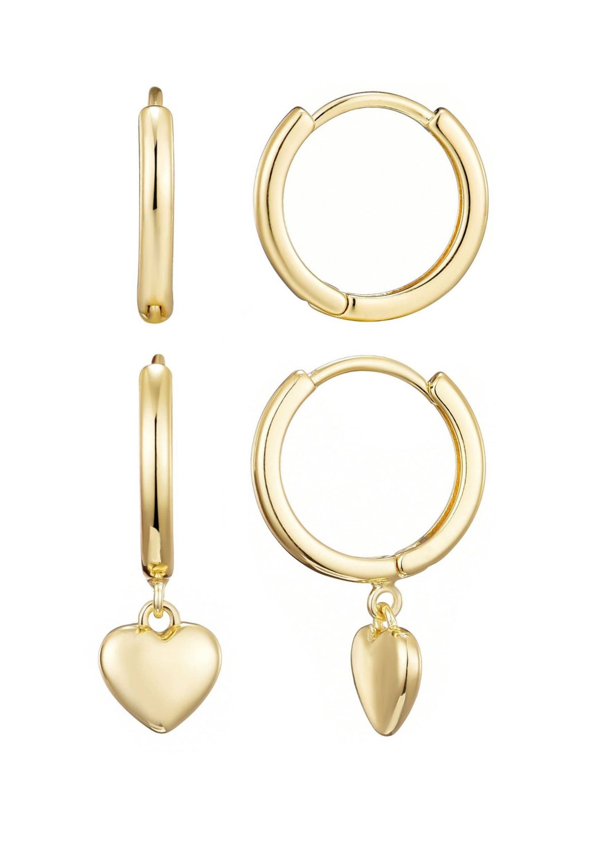 14k Gold Plated Heart Huggie Earring Set
