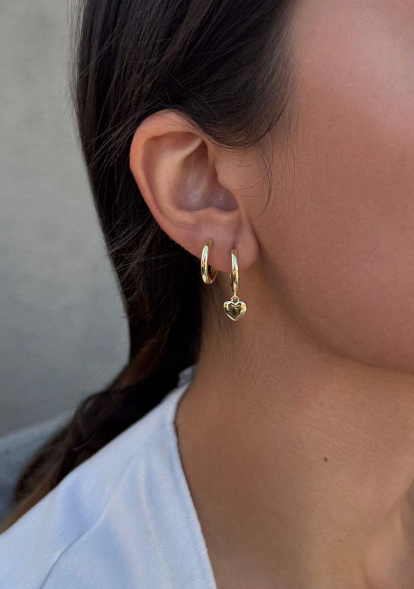 14k Gold Plated Heart Huggie Earring Set