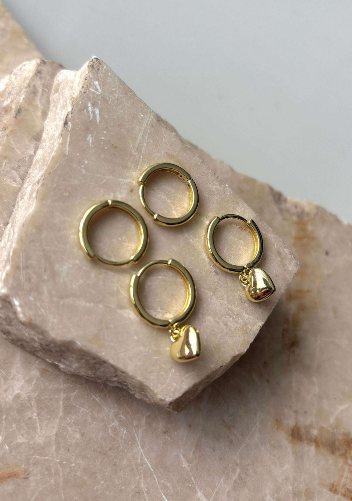 14k Gold Plated Heart Huggie Earring Set