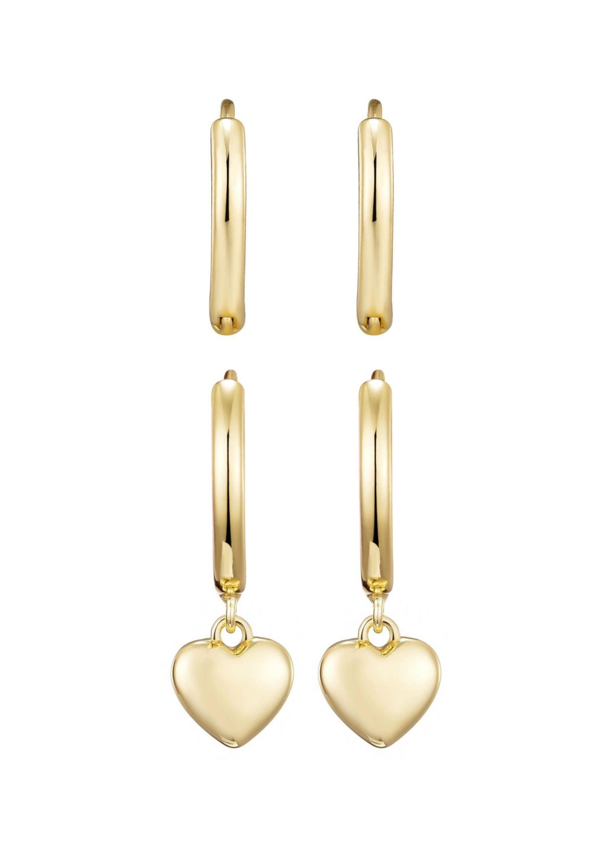 14k Gold Plated Heart Huggie Earring Set