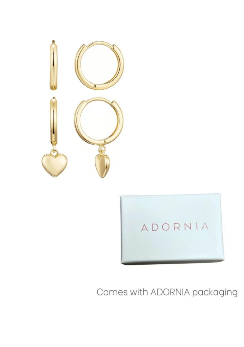 14k Gold Plated Heart Huggie Earring Set