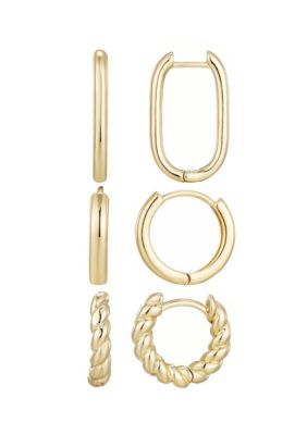 Adornia 14k Gold Plated Set of 3 Hoop Earrings Set