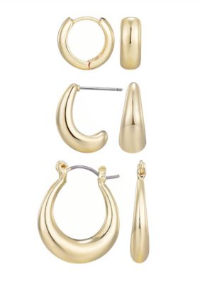 Adornia 14k Gold Plated Set of 3 Hoop Earrings Set