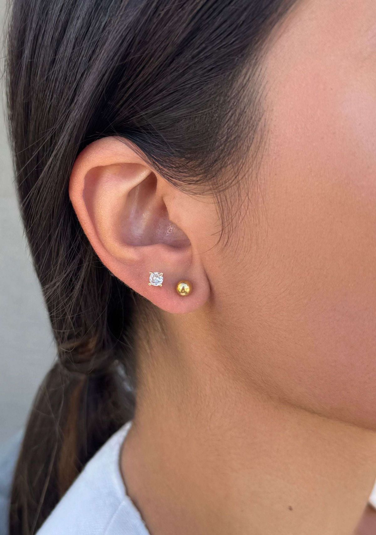 14k Gold and Silver Plated Ball and CZ Solitaire Stud Set