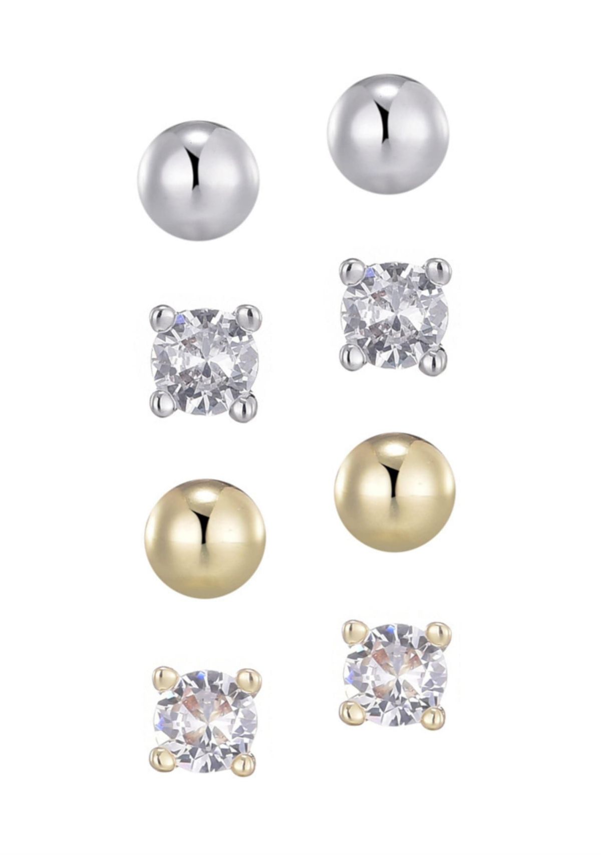 14k Gold and Silver Plated Ball and CZ Solitaire Stud Set
