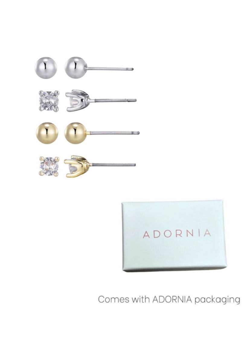 14k Gold and Silver Plated Ball and CZ Solitaire Stud Set