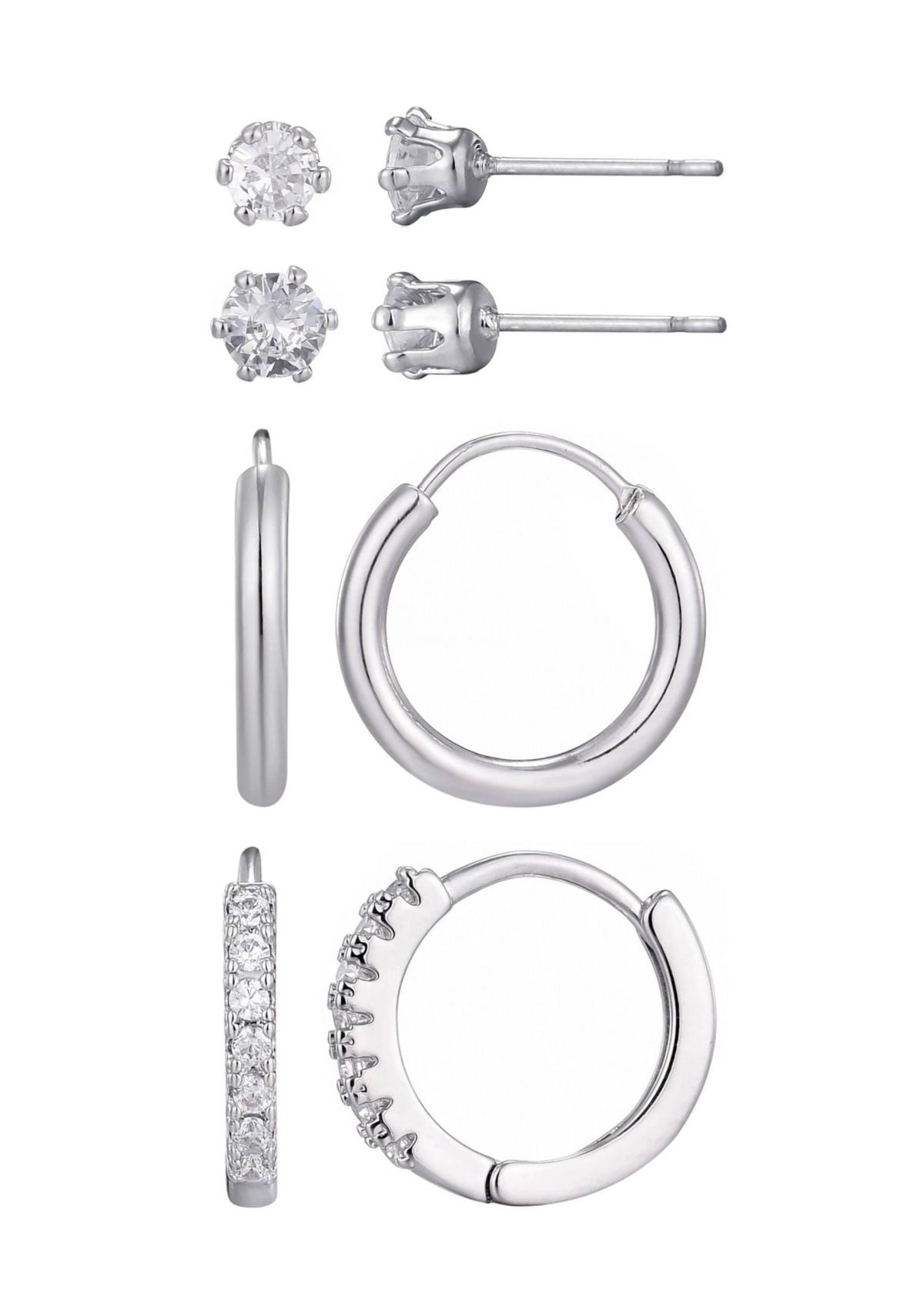 Silver Plated CZ Hoop and Solitaire Stud Set