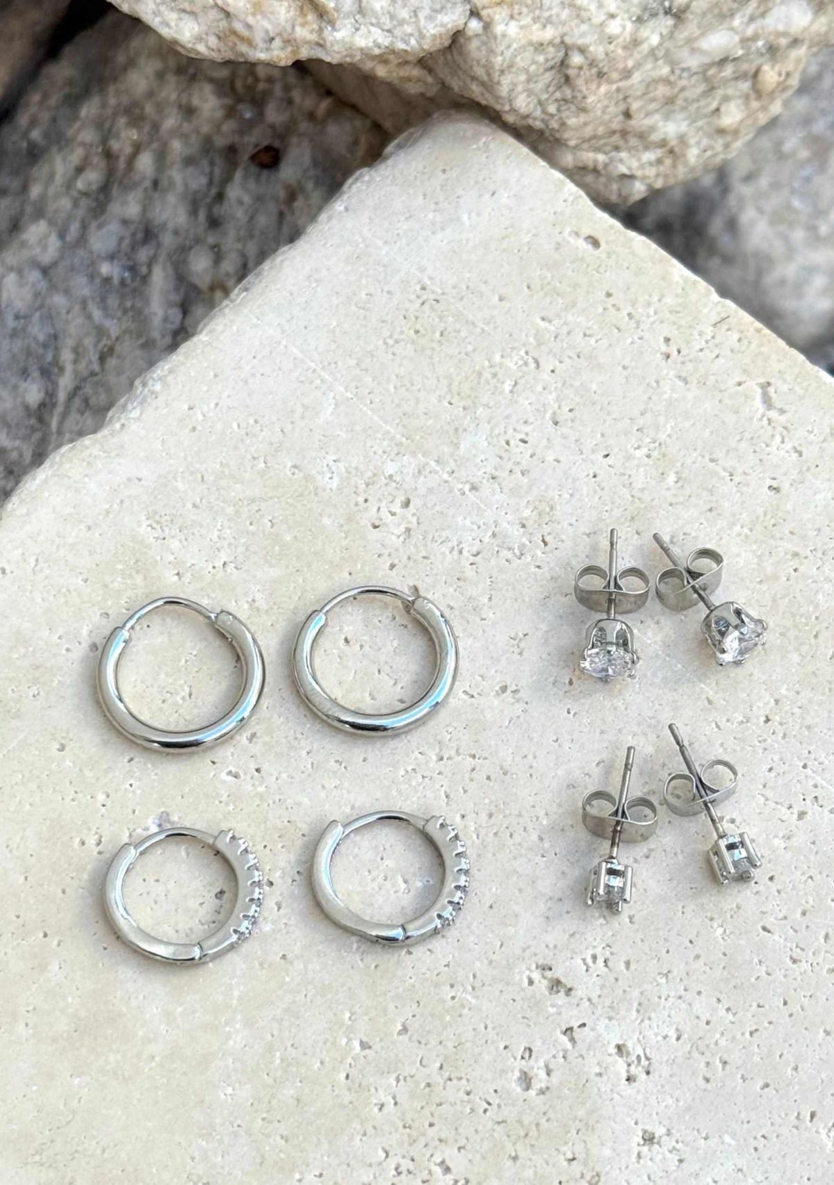 Silver Plated CZ Hoop and Solitaire Stud Set