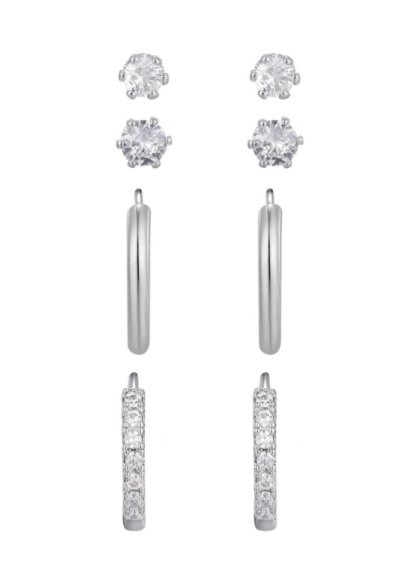 Silver Plated CZ Hoop and Solitaire Stud Set