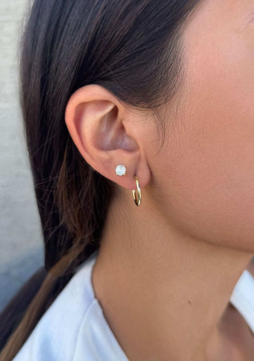 14k Gold Plated Hoop, Solitaire and Ball Stud Set