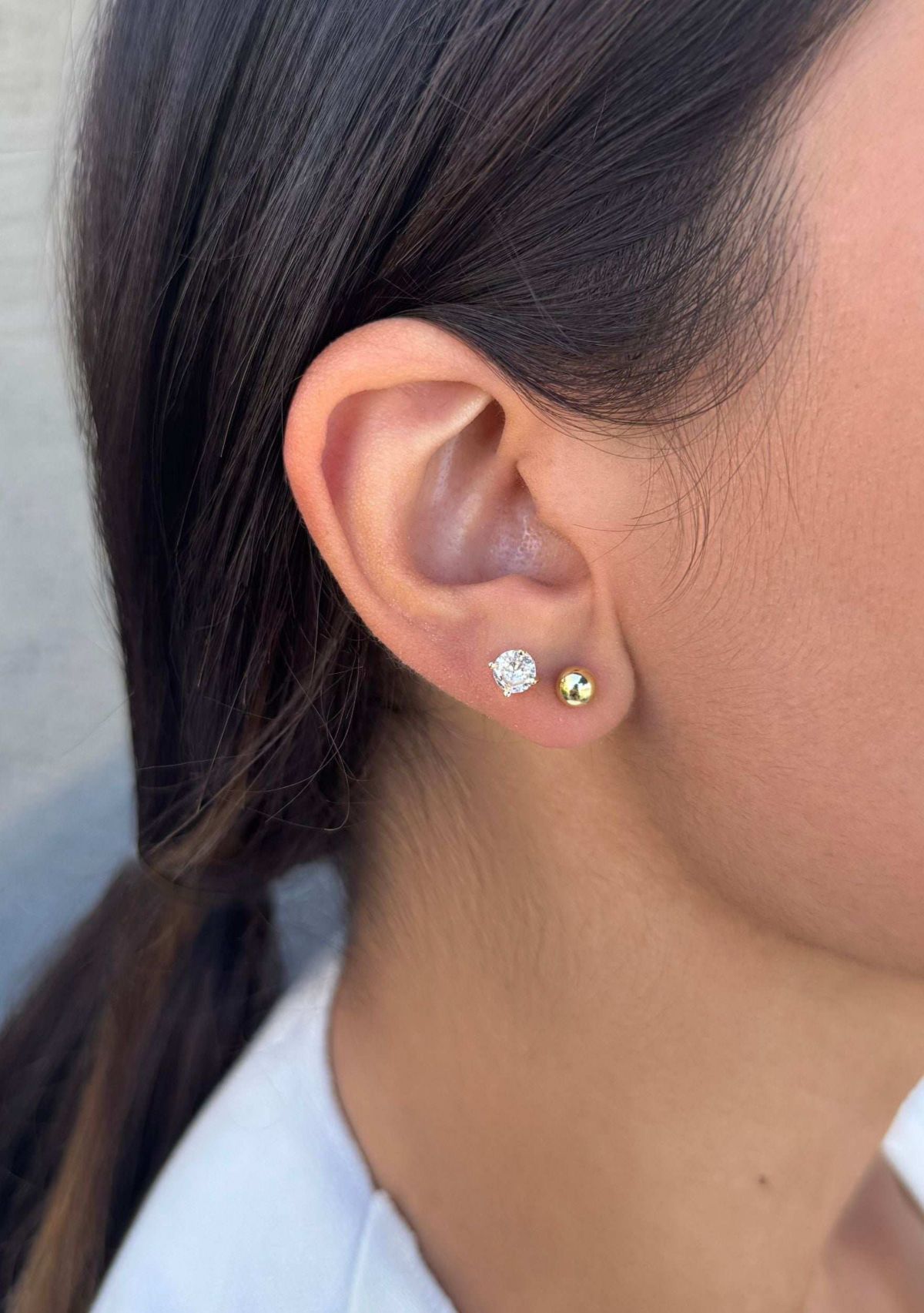 14k Gold Plated Hoop, Solitaire and Ball Stud Set