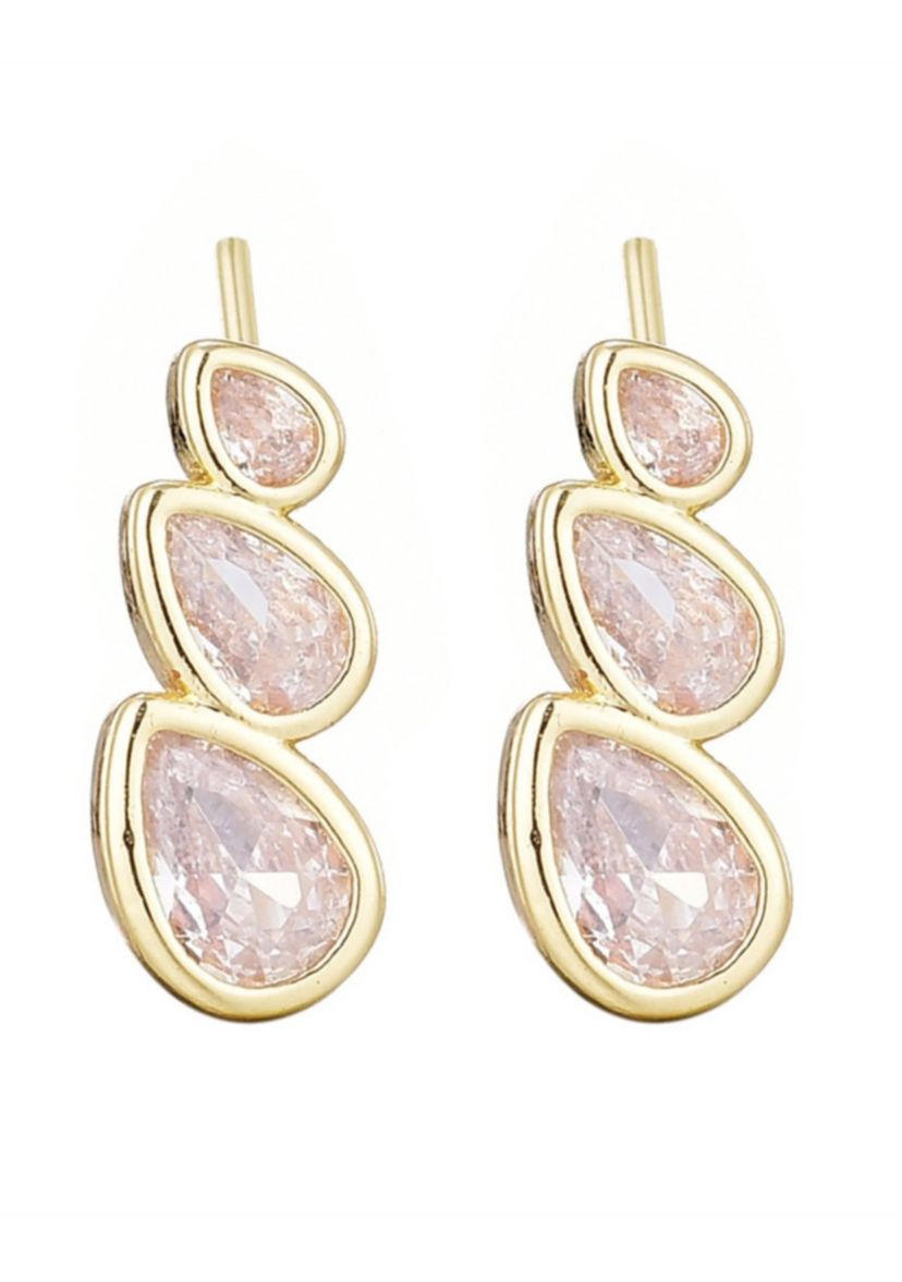 14k Gold Plated Crystal Climber Earrings