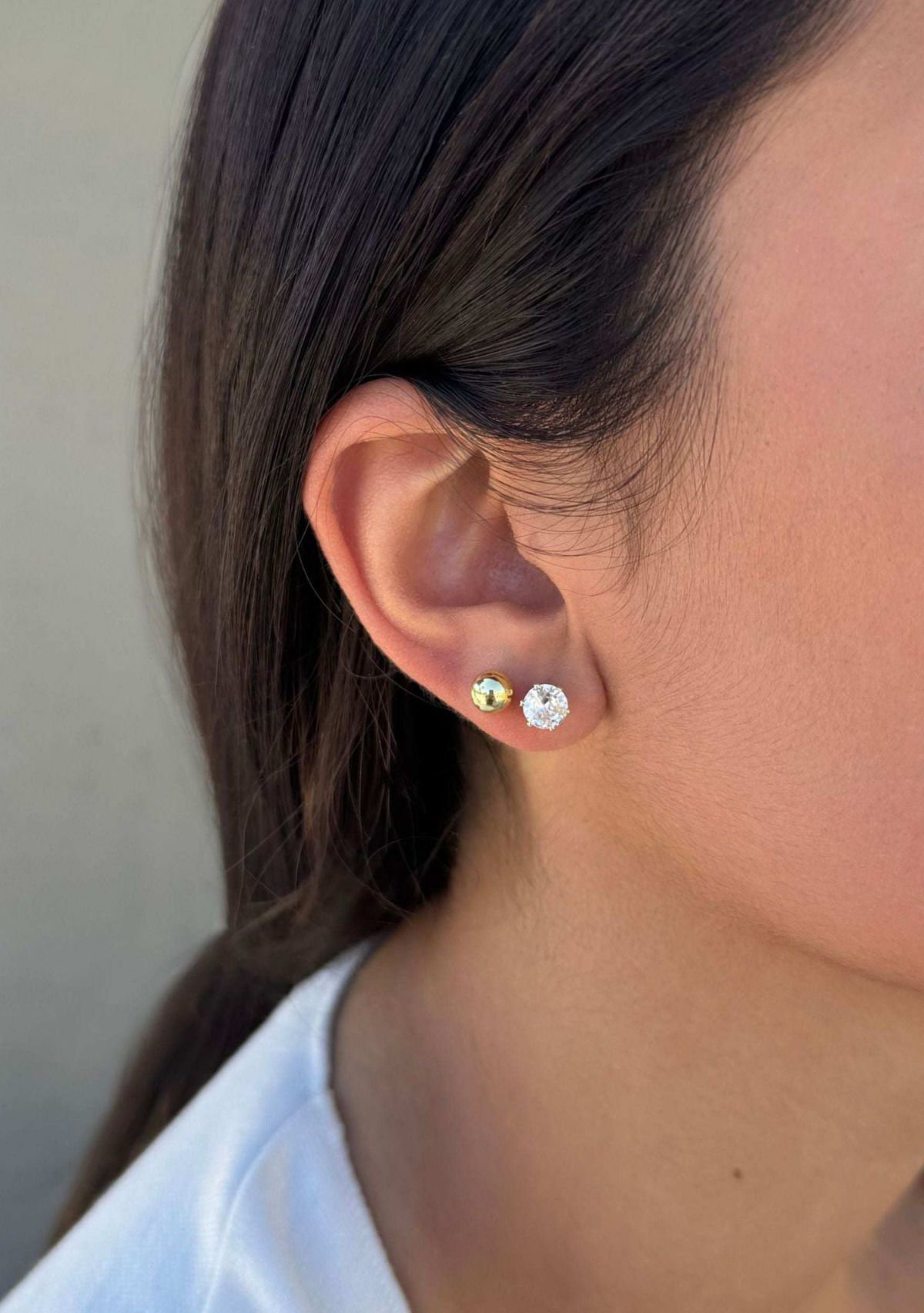 14k Gold Plated Ball, Solitaire, and Freshwater Pearl Stud Earring Set