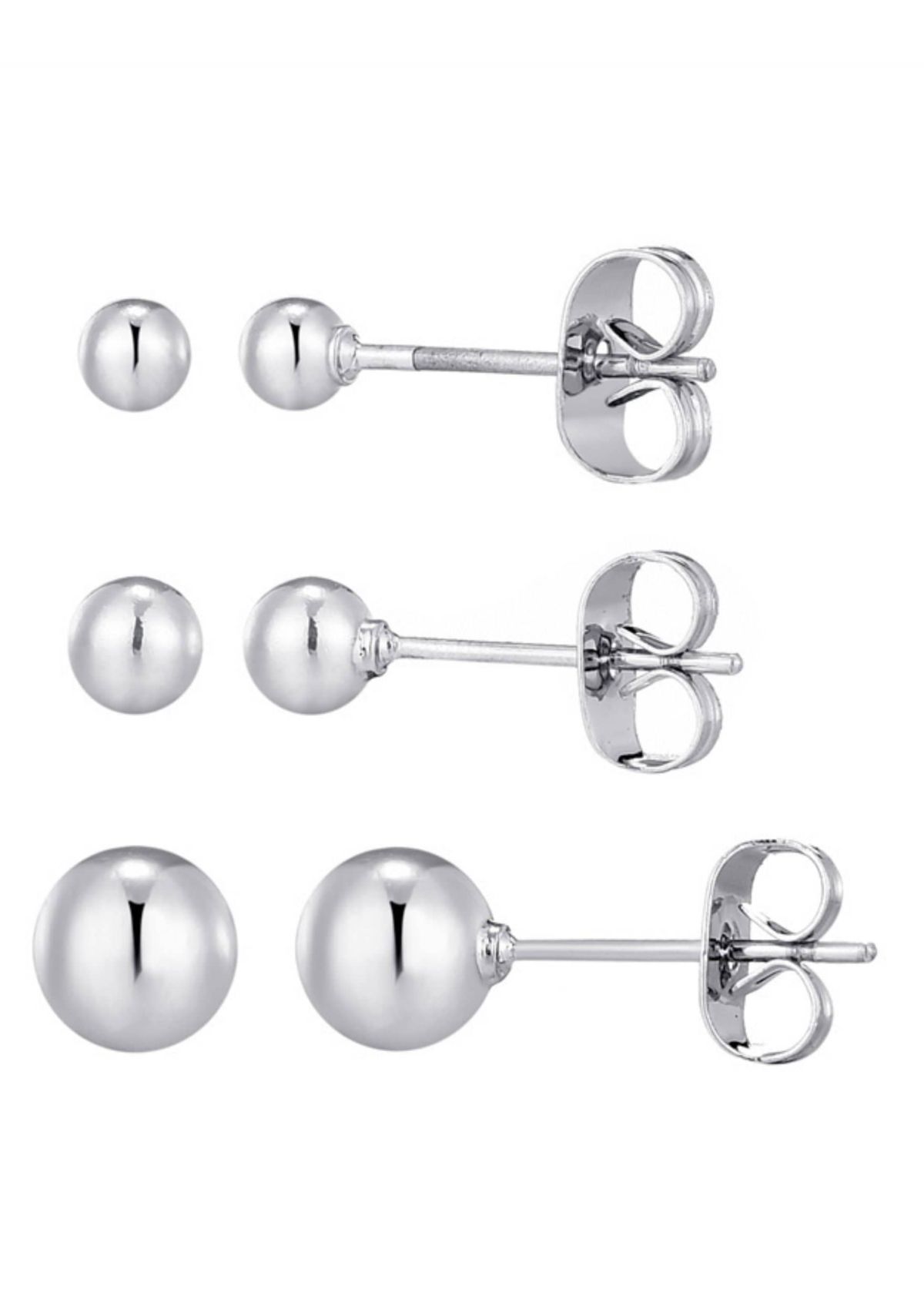 Tarnish Resistant Silver Set of 3 Ball Stud Earrings