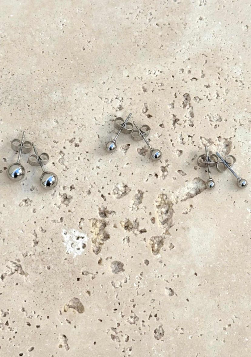 Tarnish Resistant Silver Set of 3 Ball Stud Earrings