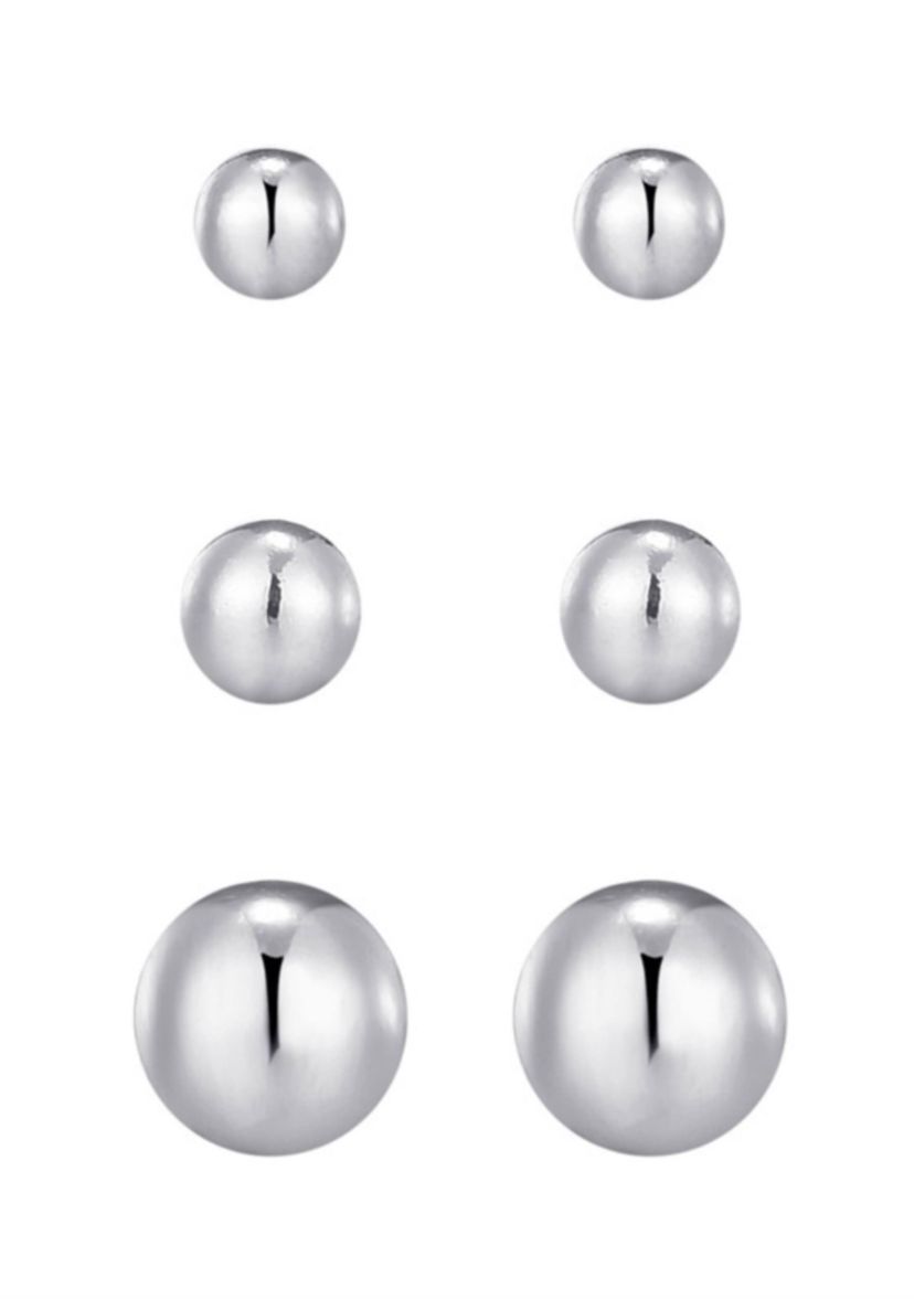 Tarnish Resistant Silver Set of 3 Ball Stud Earrings
