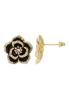 Adornia 14k Gold Plated Black CZ Carnelian Earrings