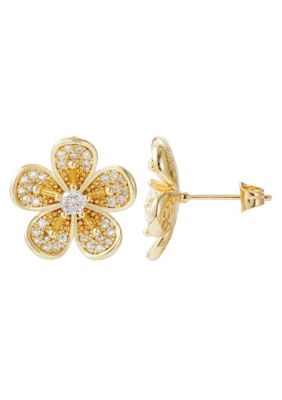 Adornia 14k Gold Plated CZ Flower Stud Earrings