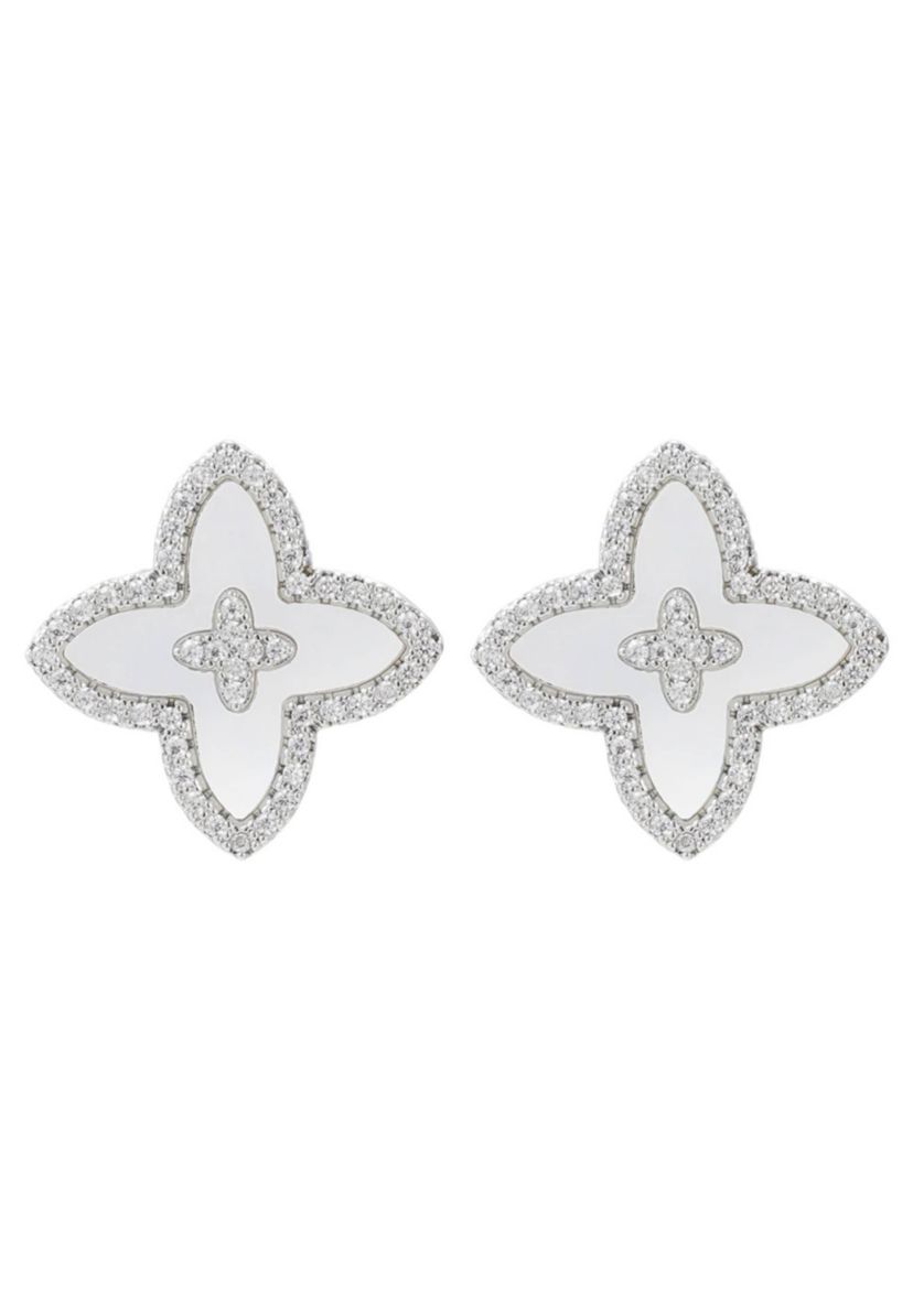 Silver Plated CZ Mother of Pearl Statement Flower Stud