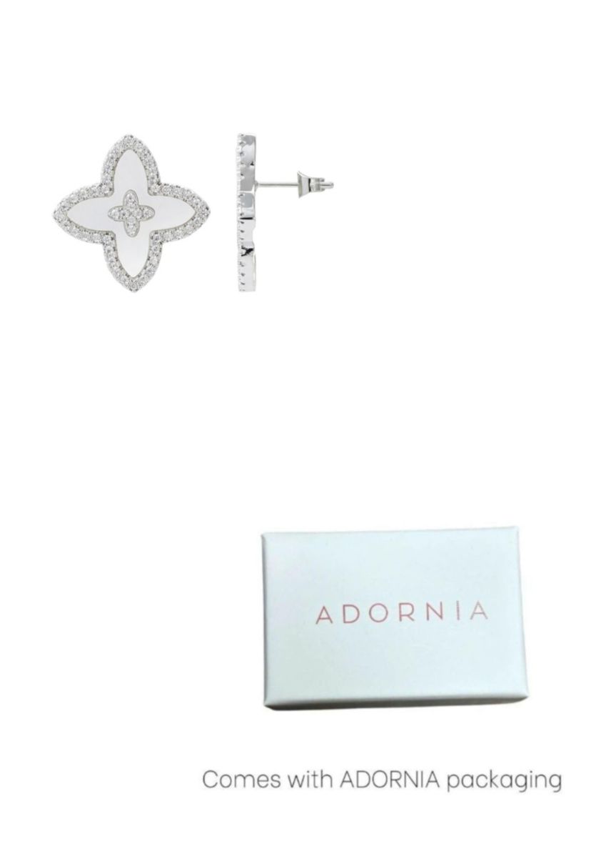 Silver Plated CZ Mother of Pearl Statement Flower Stud