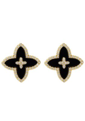 Adornia 14k Gold Plated CZ Black Statement Flower Stud