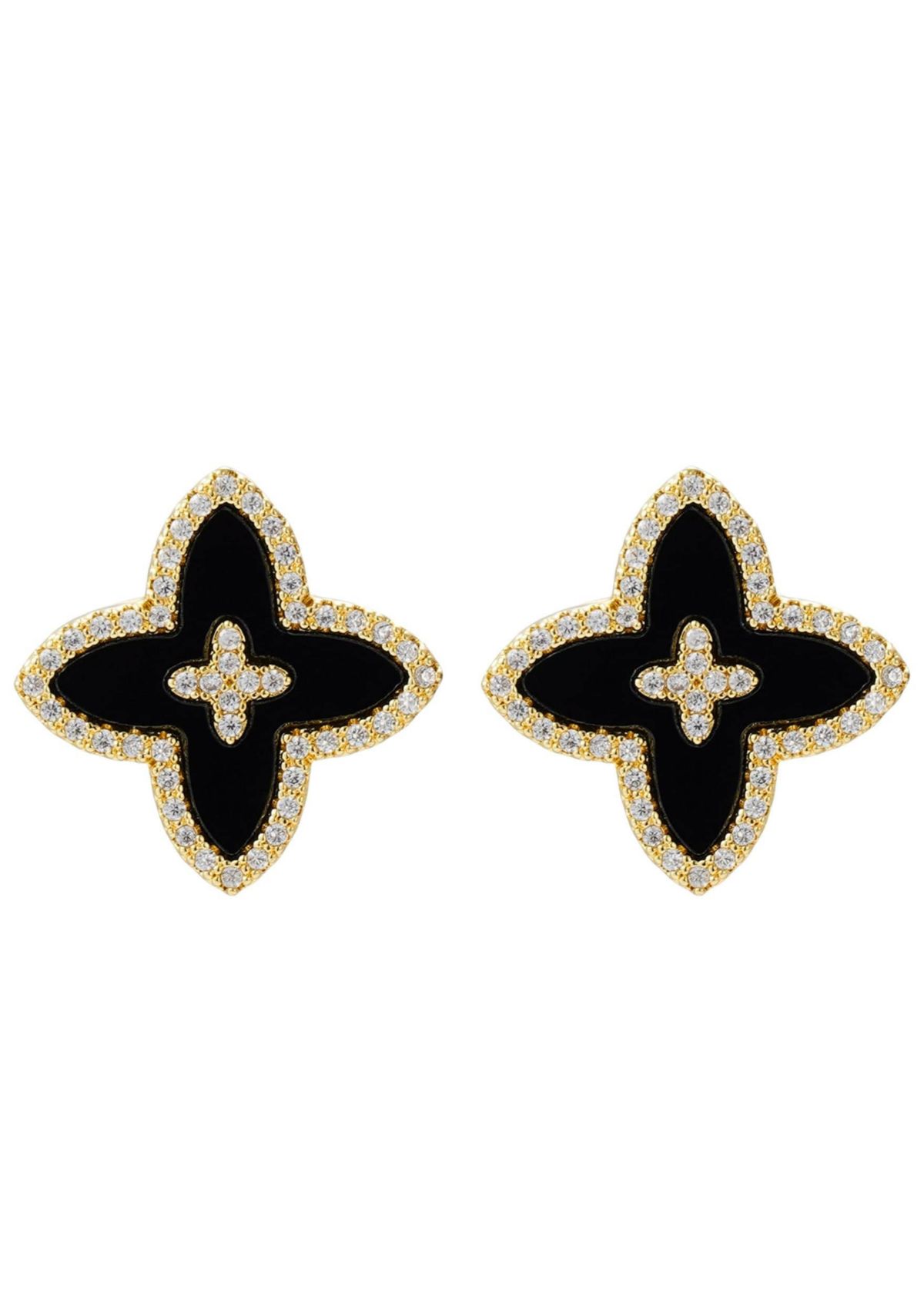 14k Gold Plated CZ Black Statement Flower Stud