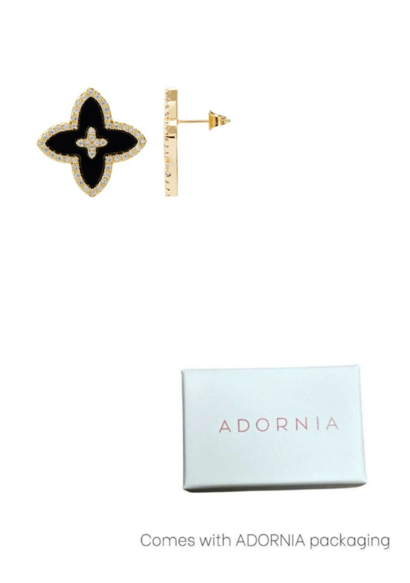 14k Gold Plated CZ Black Statement Flower Stud