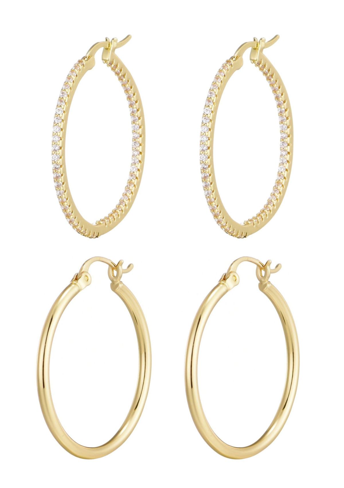 14k Gold Plated Infinity CZ and Plain Hoop Earring Set