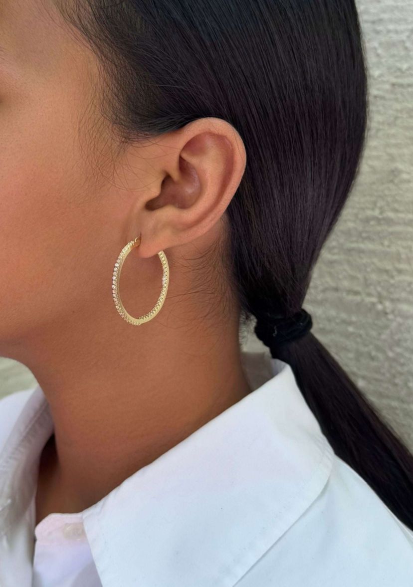 14k Gold Plated Infinity CZ and Plain Hoop Earring Set